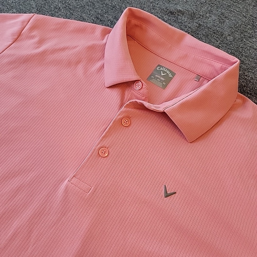 Callaway Opti Dri Polo Shirt Men's 2X Big Pink‎ Checks Golf Performance Stretch